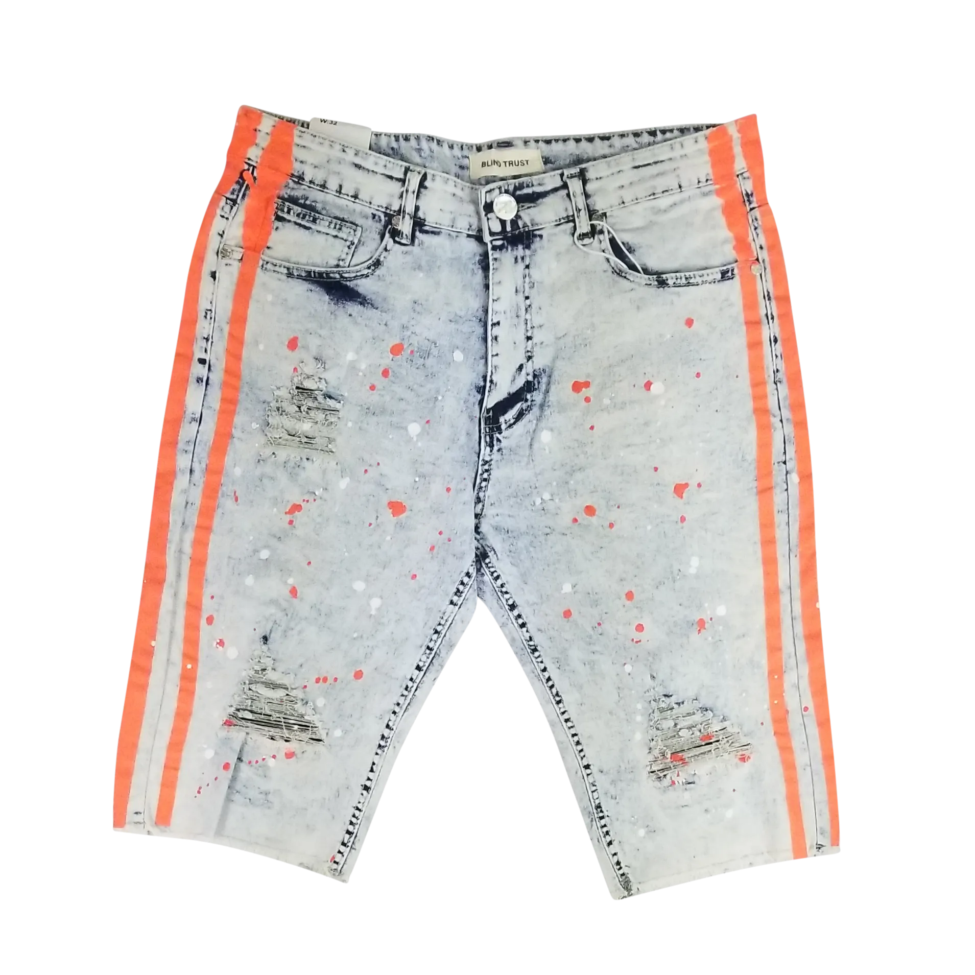 BTS20149: Distressed Denim Side Stripe Biker Shorts