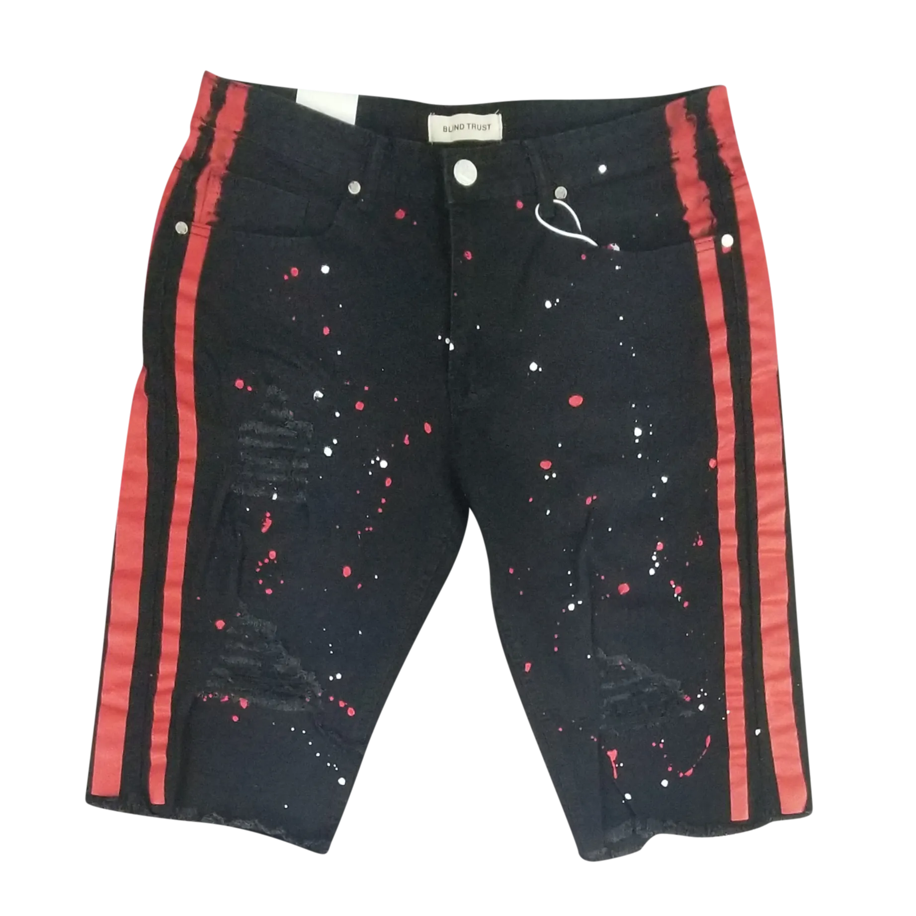 BTS20149: Distressed Denim Side Stripe Biker Shorts