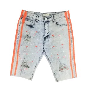 BTS20149: Distressed Denim Side Stripe Biker Shorts