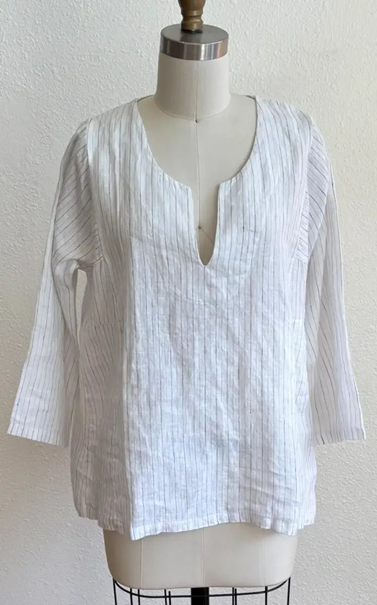 Caftan Top in Crispy White Stripe