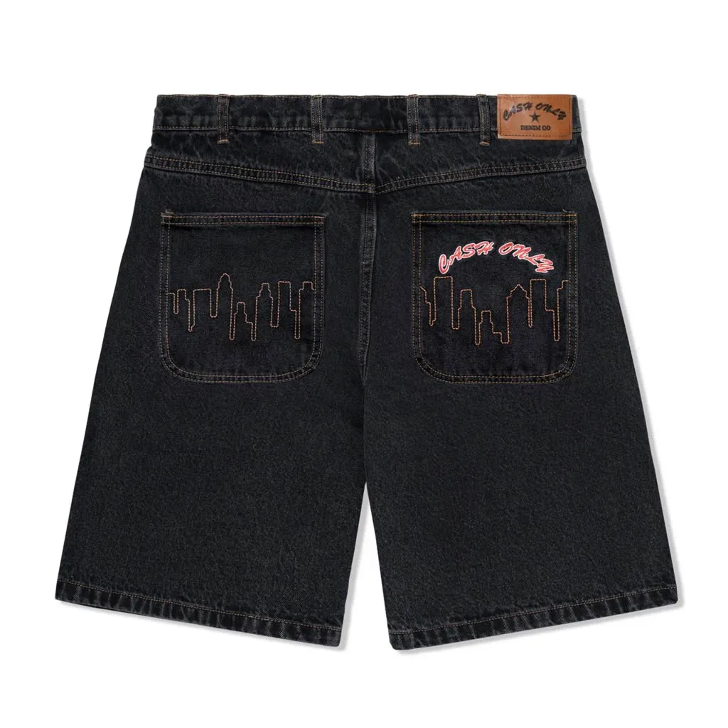 CASH ONLY LOGO DENIM SHORTS - WASHED BLACK