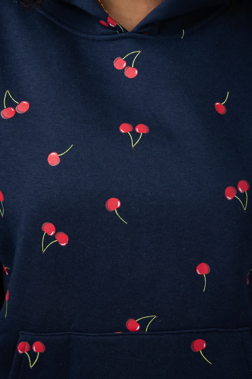 Cherry Screen Printed Hoodie for Women in Navy | PST1391-NAVY