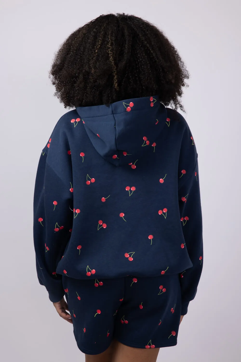 Cherry Screen Printed Hoodie for Women in Navy | PST1391-NAVY