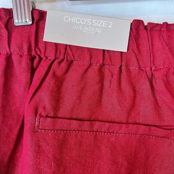 CHICO'S Linen Tie-Front Shorts in Garnet Women's Size 2 = U.S. size 12