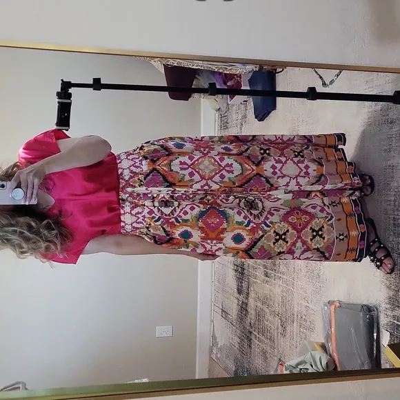 Christian Siriano New York Maxi Bohemian Skirt Button Front Slit in Middle  L