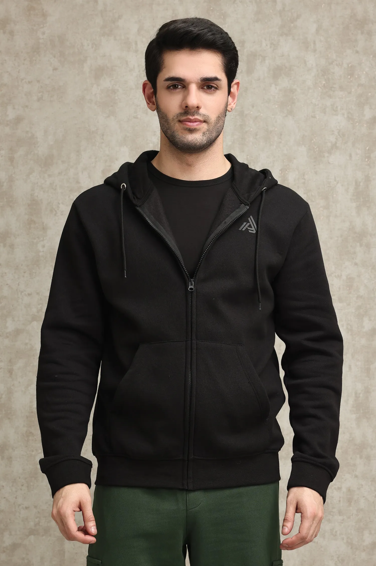 CLASSIC FLEECE-LINED ZIP-UP HOODIE-BLACK