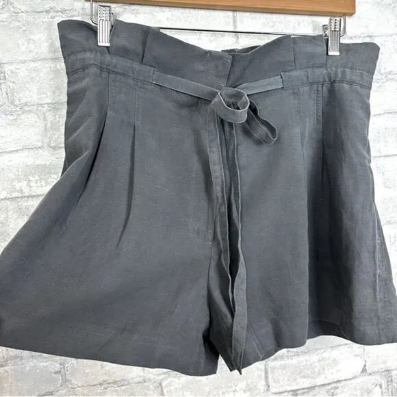 Club Monaco Anreannah Shorts Size 10 Charcoal Grey Paperbag Waist Minimalist NWT