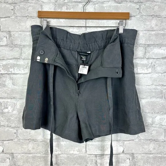 Club Monaco Anreannah Shorts Size 10 Charcoal Grey Paperbag Waist Minimalist NWT
