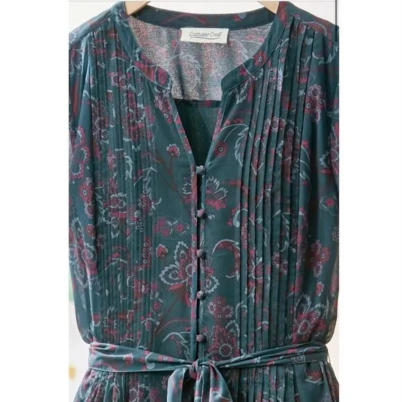 COLDWATER CREEK Rosalind Dark Floral Boho Maxi Midi Dress Size 16 Petite