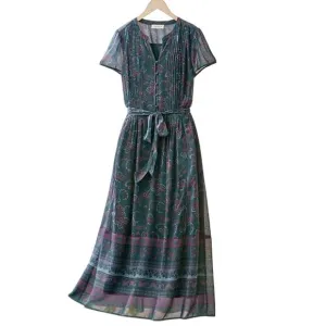 COLDWATER CREEK Rosalind Dark Floral Boho Maxi Midi Dress Size 16 Petite
