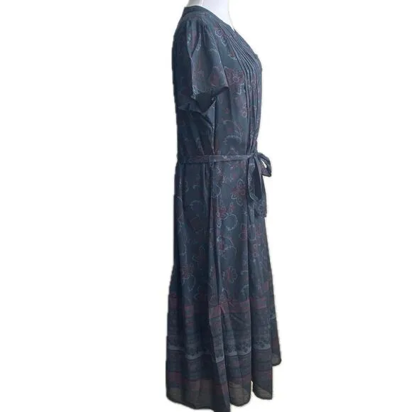COLDWATER CREEK Rosalind Dark Floral Boho Maxi Midi Dress Size 16 Petite