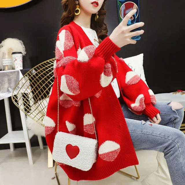 Colorful Star Geometry Print Knitted Cardigan Women Casual Single Breasted Jumper 2019 Autumn Winter