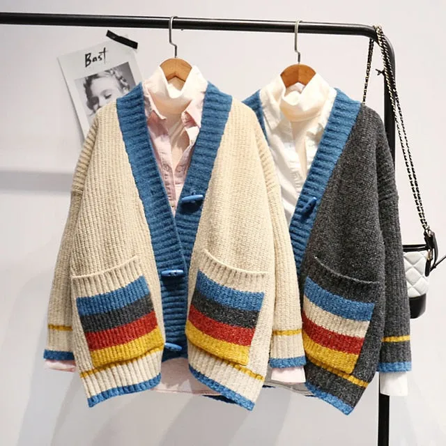 Colorful Star Geometry Print Knitted Cardigan Women Casual Single Breasted Jumper 2019 Autumn Winter