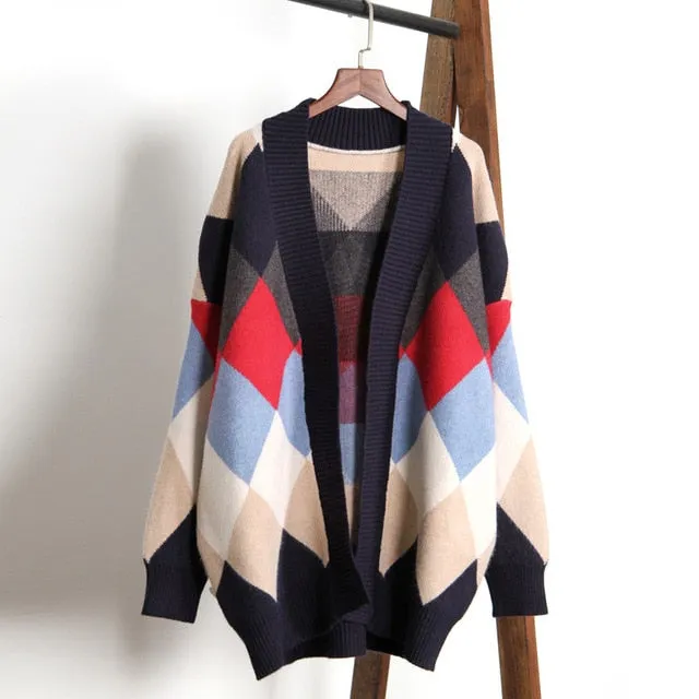 Colorful Star Geometry Print Knitted Cardigan Women Casual Single Breasted Jumper 2019 Autumn Winter