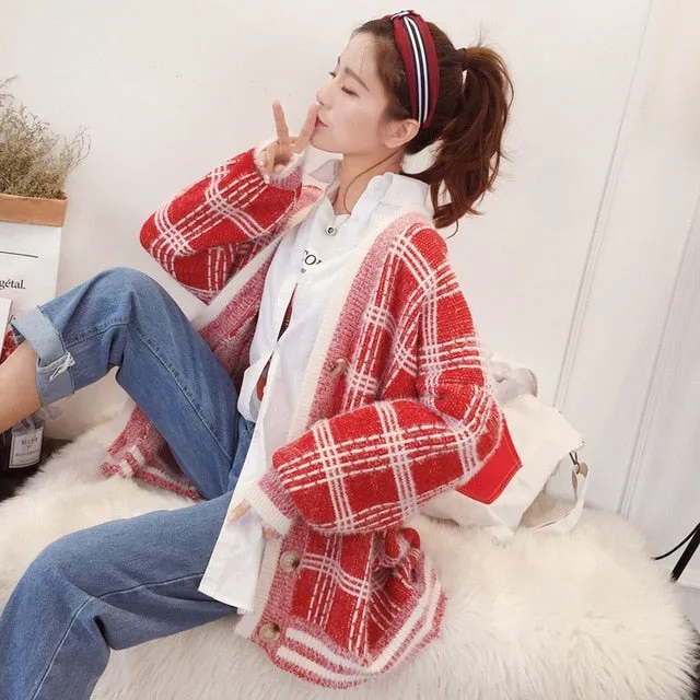 Colorful Star Geometry Print Knitted Cardigan Women Casual Single Breasted Jumper 2019 Autumn Winter