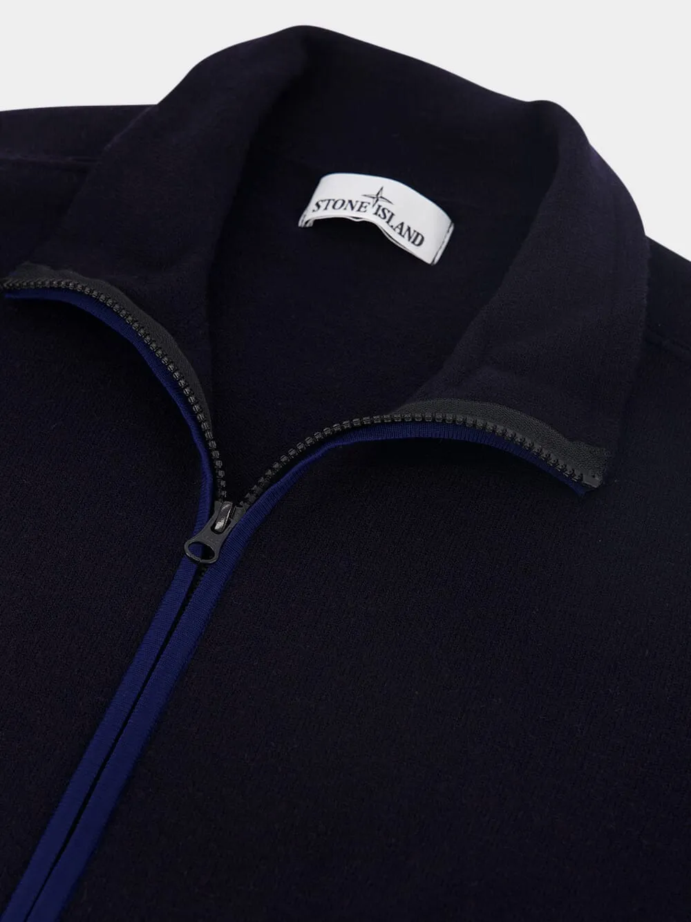 Compass-Motif Zip-Up Knit Cardigan