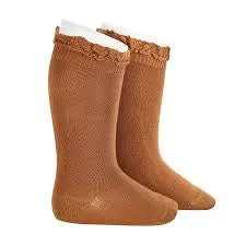 Condor - Knee Socks with Lace Edging (Mocha)
