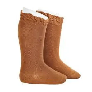 Condor - Knee Socks with Lace Edging (Mocha)
