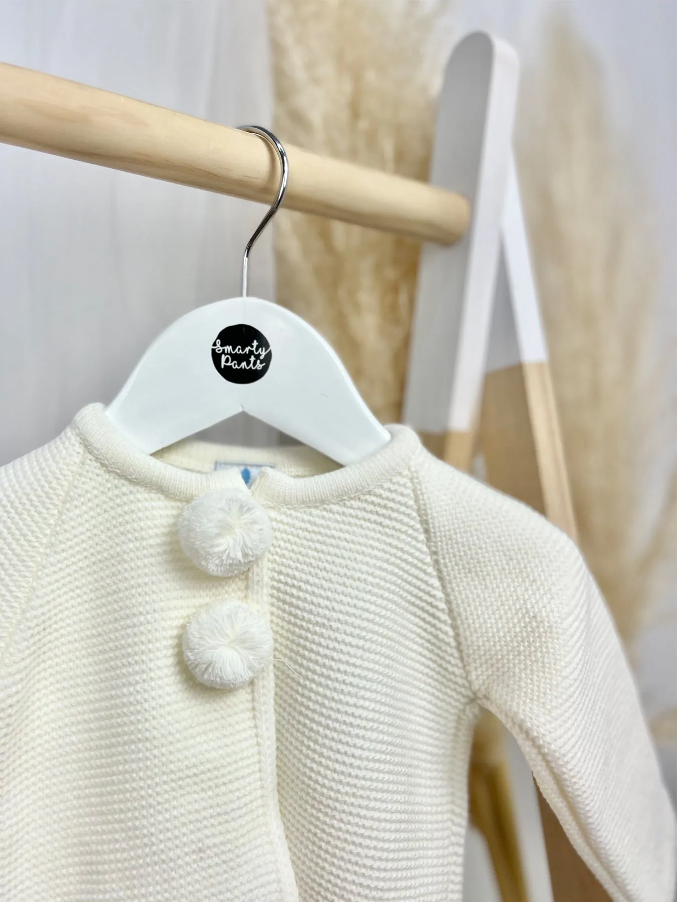 Cream Knitted Pom Pom Cardigan
