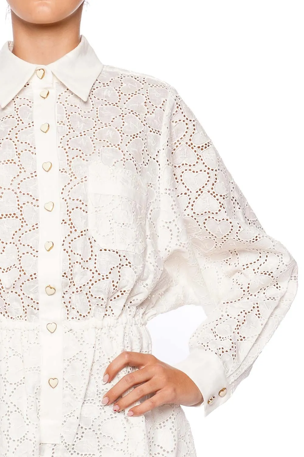 Crush Heart Embroidered Linen Playsuit