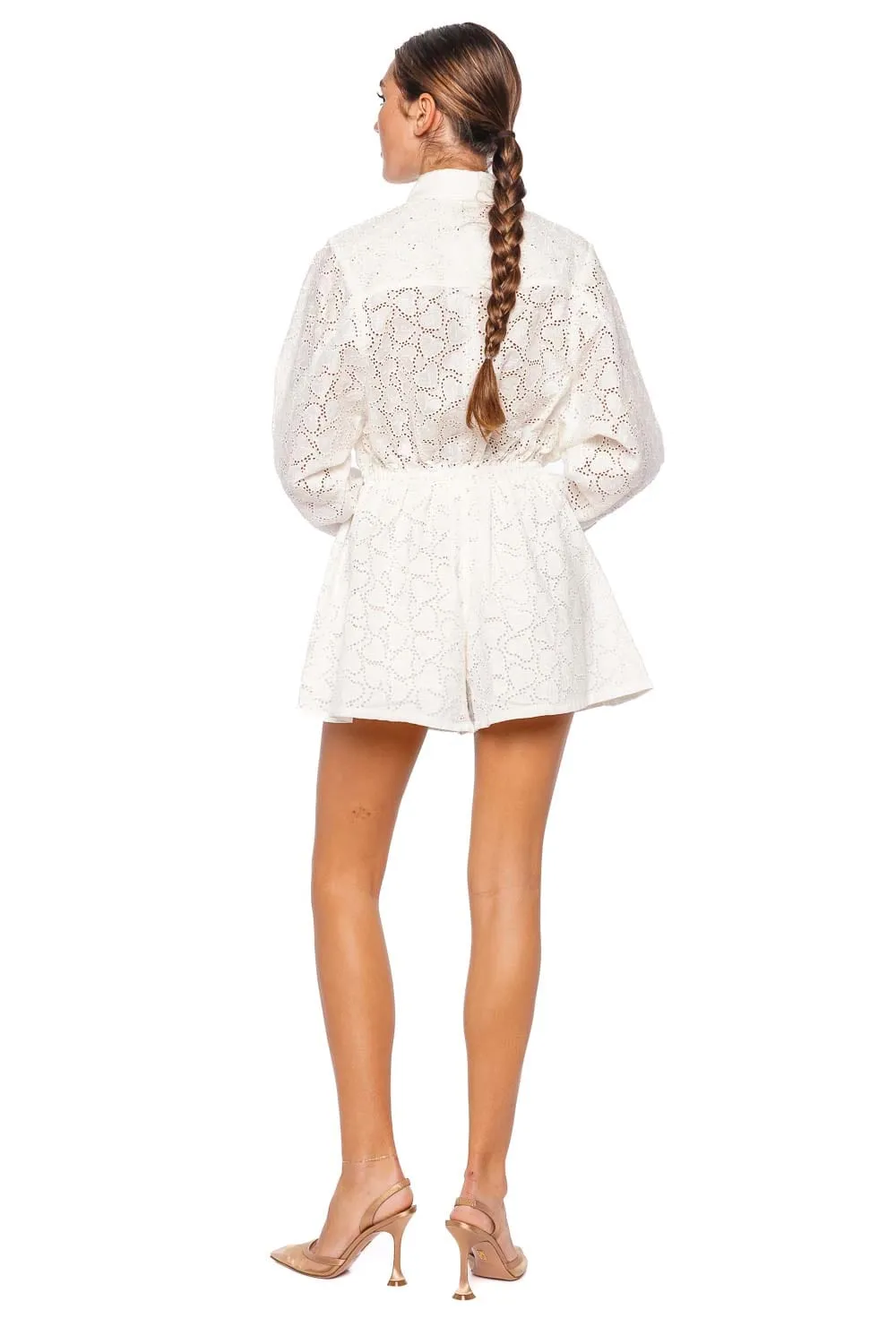 Crush Heart Embroidered Linen Playsuit