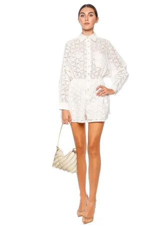 Crush Heart Embroidered Linen Playsuit