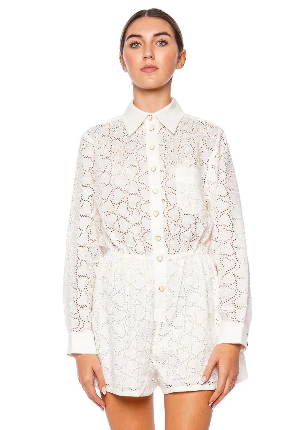 Crush Heart Embroidered Linen Playsuit