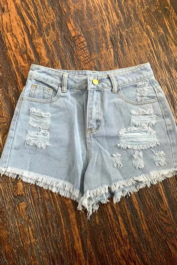 Destressed blue Jean shorts