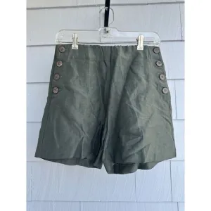 Ecru‎ Linen Dark Olive Shorts Side Button Closure Size Small NWT