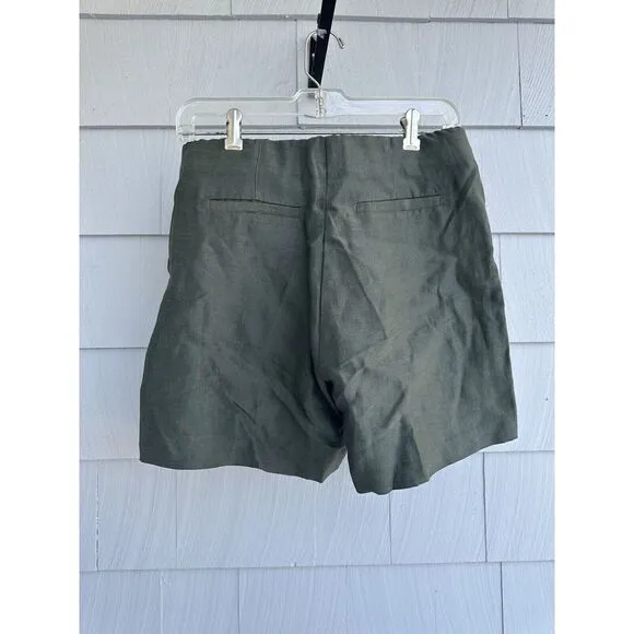 Ecru‎ Linen Dark Olive Shorts Side Button Closure Size Small NWT