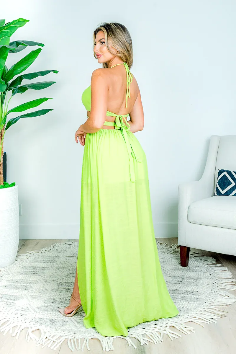 Elegant Maxi Dress with O-Ring and Beaded Cutout
