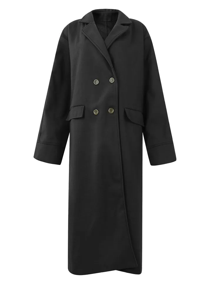 Elegant Suit Collar Long Sleeve Woolen Overcoat for Women