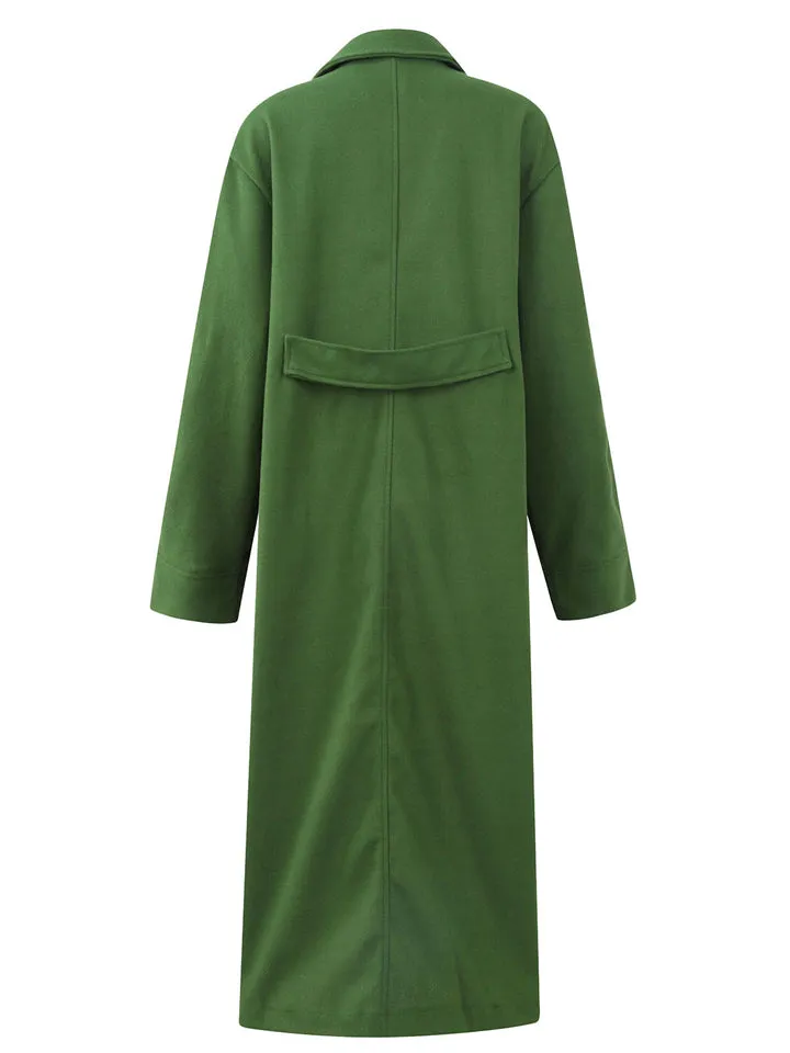 Elegant Suit Collar Long Sleeve Woolen Overcoat for Women