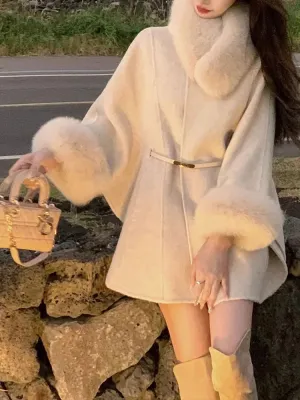 Elegant Women Woolen Coat Long Sleeve Korean Fashion Vintage Jackets Slim Solid Fairycore Autumn Winter Coats