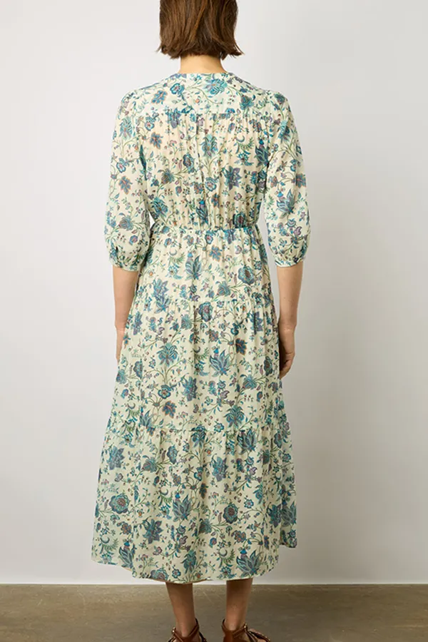 ELYSEE FOLIAGE PRINT WAISTED MAXI DRESS