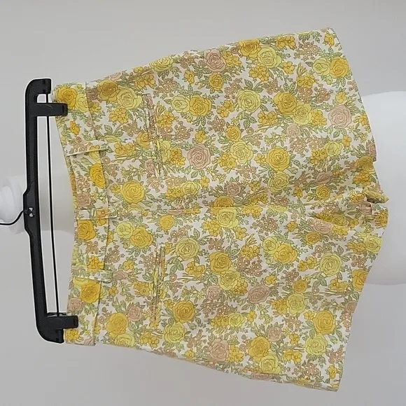 Faithfull the Brand Celia Floral Print Belted Shorts Linen Yellow NWT Size XS