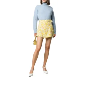 Faithfull the Brand Celia Floral Print Belted Shorts Linen Yellow NWT Size XS