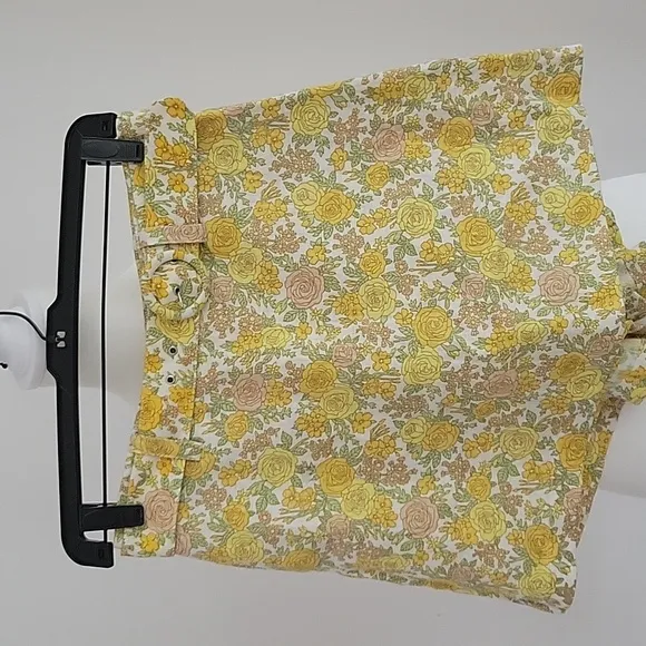Faithfull the Brand Celia Floral Print Belted Shorts Linen Yellow NWT Size XS