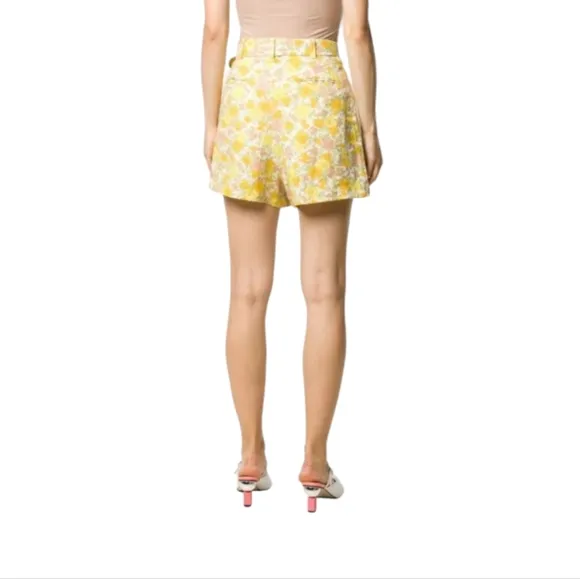 Faithfull the Brand Celia Floral Print Belted Shorts Linen Yellow NWT Size XS