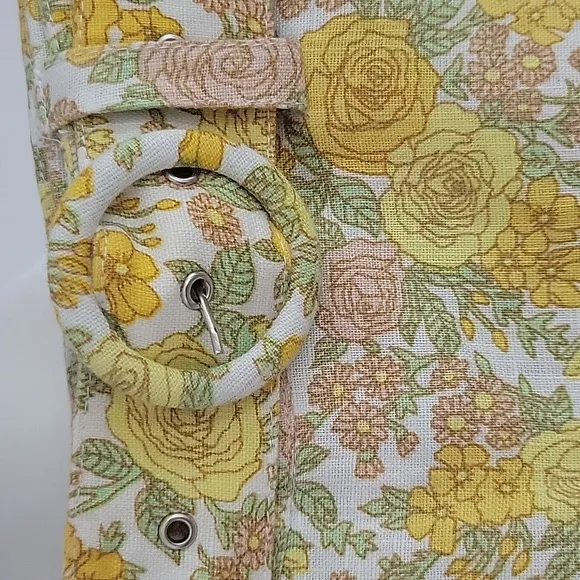 Faithfull the Brand Celia Floral Print Belted Shorts Linen Yellow NWT Size XS