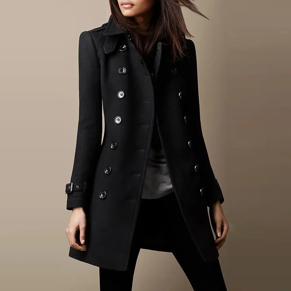 Fall Winter New Elegant Women's Jacket Coat Fashion Woolen Black Long Sleeve Double Breasted Loose Streetwear Women Coats Jacket