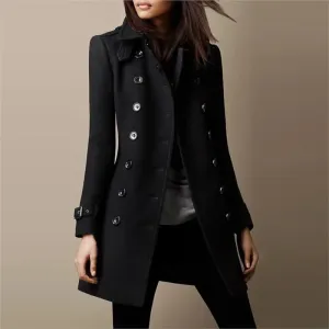 Fall Winter New Elegant Women's Jacket Coat Fashion Woolen Black Long Sleeve Double Breasted Loose Streetwear Women Coats Jacket