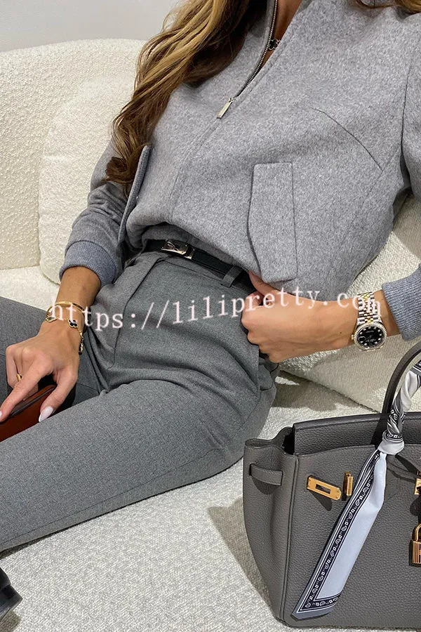 Fashionable for Fall Woolen Blend Pocketed Loose Baseball Jacket