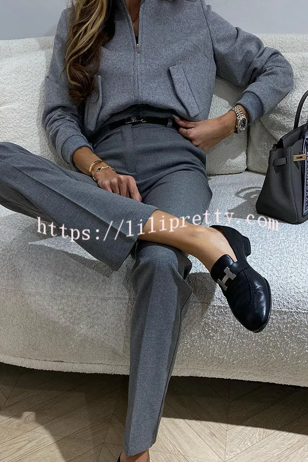 Fashionable for Fall Woolen Blend Pocketed Loose Baseball Jacket