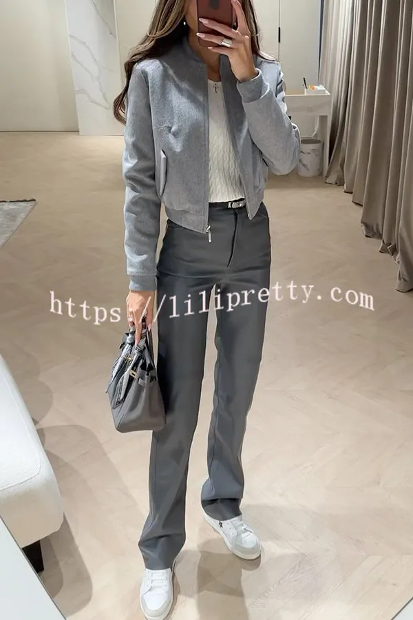 Fashionable for Fall Woolen Blend Pocketed Loose Baseball Jacket