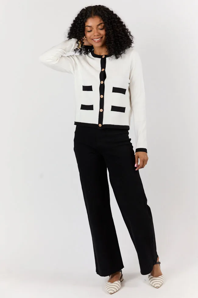Forever Changing Ivory and Black Contrast Trim Cardigan SALE