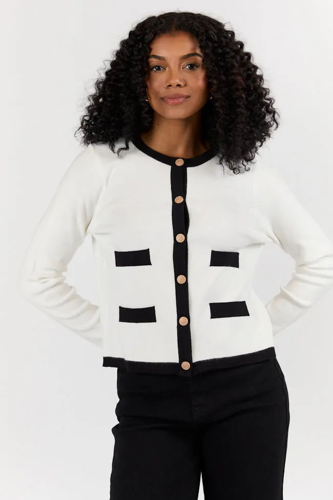 Forever Changing Ivory and Black Contrast Trim Cardigan SALE
