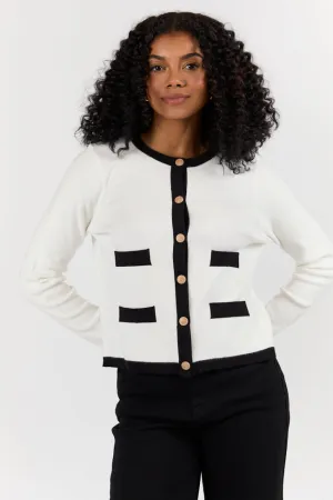 Forever Changing Ivory and Black Contrast Trim Cardigan SALE