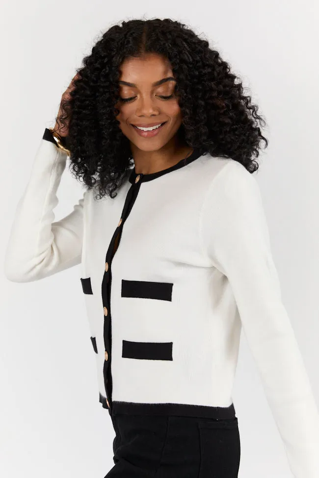 Forever Changing Ivory and Black Contrast Trim Cardigan SALE
