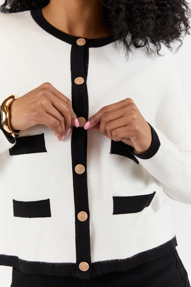 Forever Changing Ivory and Black Contrast Trim Cardigan SALE